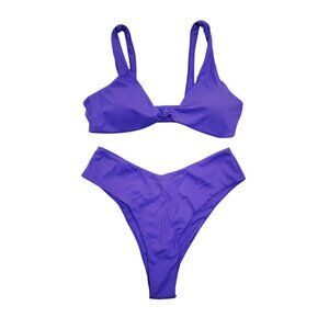 Two-Piece Purple Bikini Set Twist Front Top & High-Waisted Bottoms Womens Swimwe